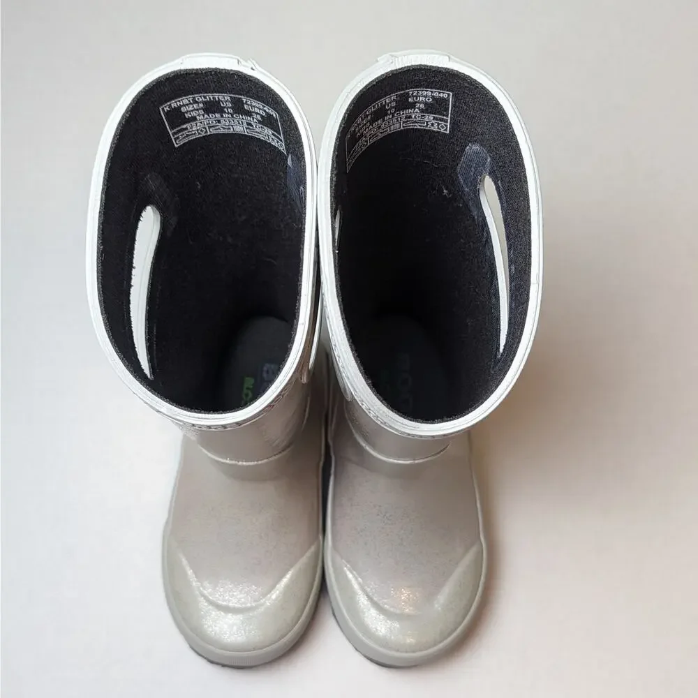 NWOT Bogs Kids Rainboots Silver Glitter Size 10 72399-040 Rain Boots